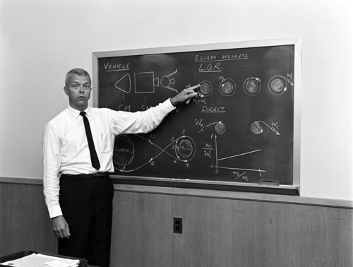 John Houbolt at a chalkboard