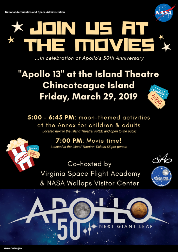 NASA’s Wallops Visitor Center and VA Space Flight Academy Kickoff Apollo’s 50th Anniversary at the Movies March 29