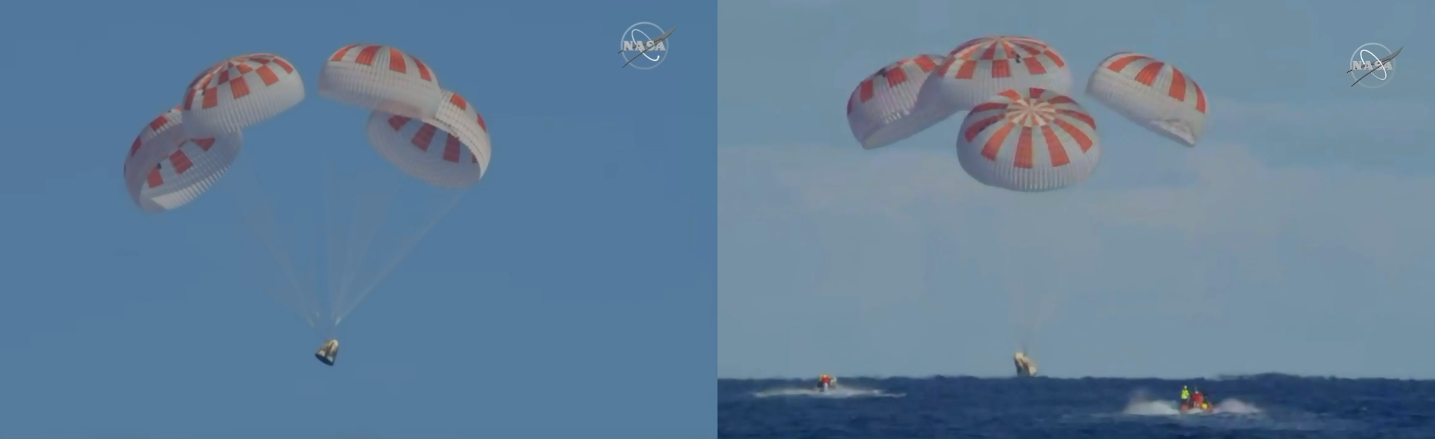 SpaceX’s Crew Dragon splashed down at 8:45 a.m. March 8, 2019, in the Atlantic Ocean