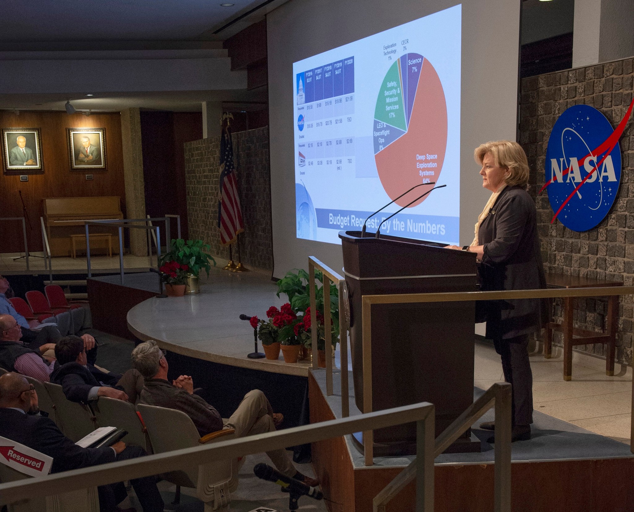 Jody Singer, director of NASA's Marshall Space Flight Center, speaks to team members March 11.
