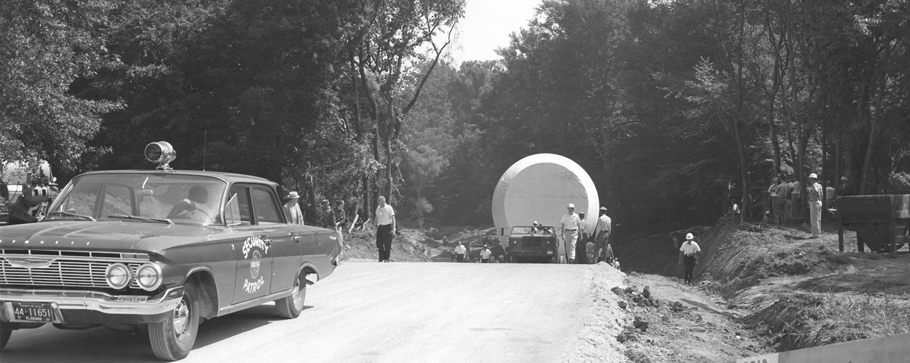 On Aug. 5, 1961, the first flight stage of the Saturn I rocket was transported around Wheeler Dam due to a failure in the dam.