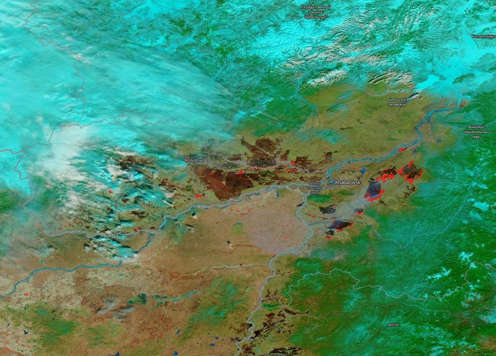 false color image of the far eastern part of Russia