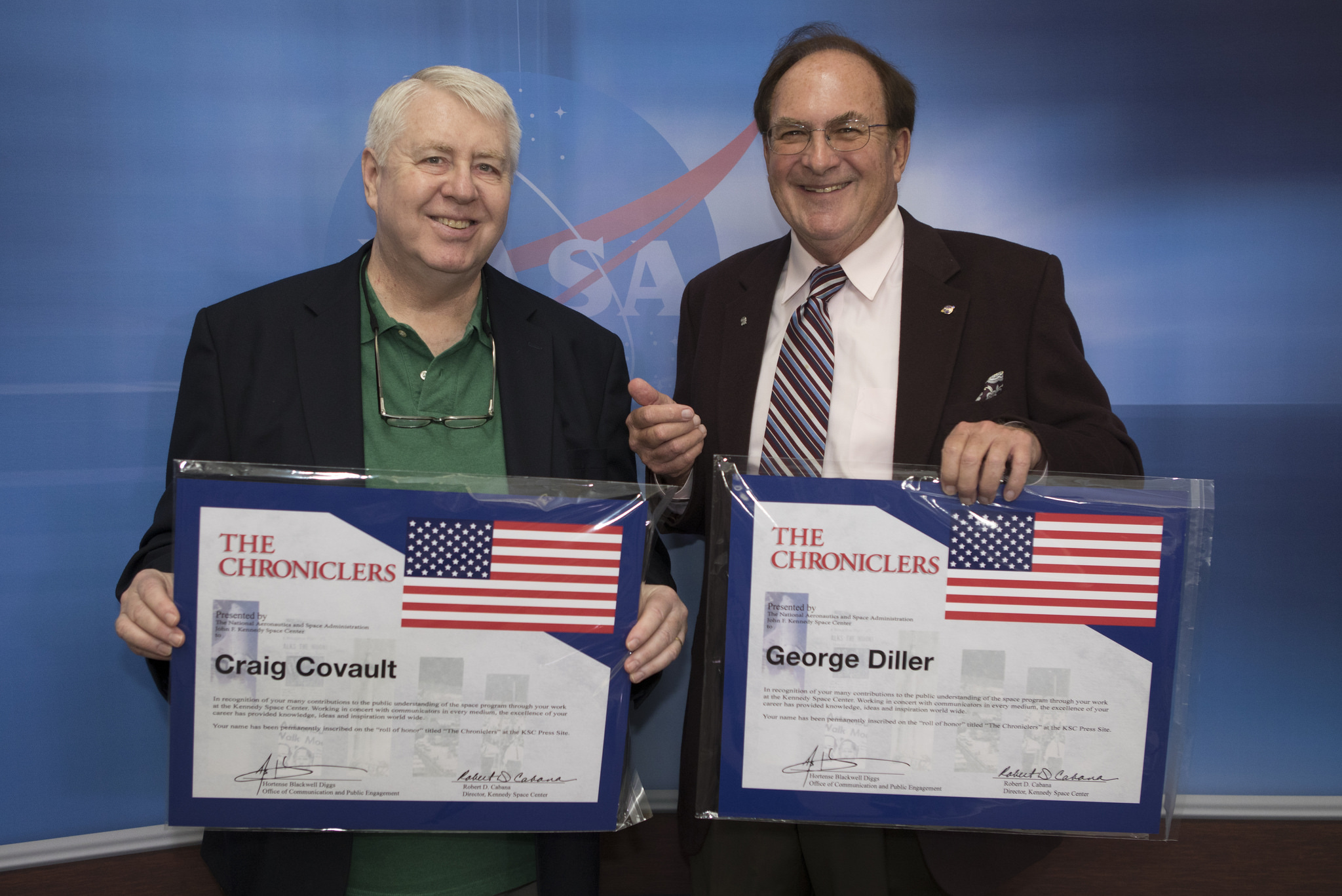Craig Covault, left, and George Diller were honored as “Chronicler