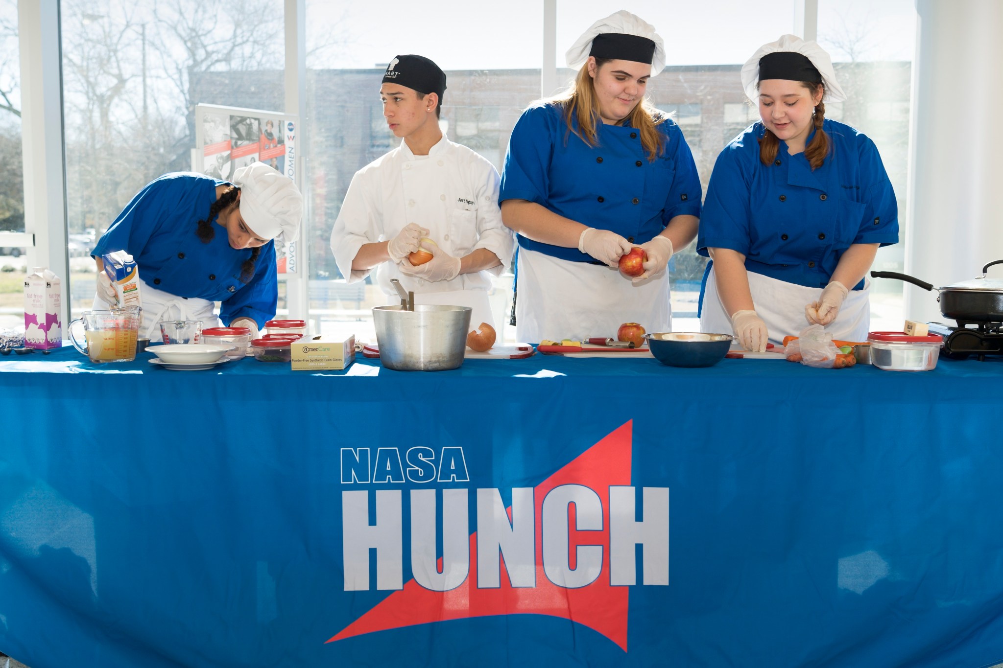 A team of students from New Horizons Woodside Technical Education Center take part in NASA Langley's HUNCH Culinary Challenge.