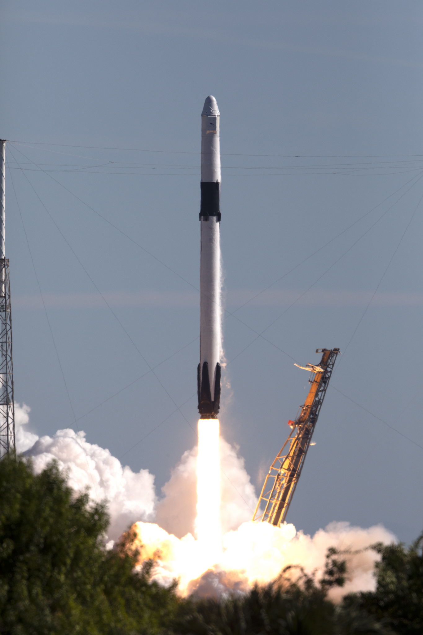 The two-stage Falcon 9 launch vehicle lifts off Space Launch Complex 40 at Cape Canaveral Air Force Statio