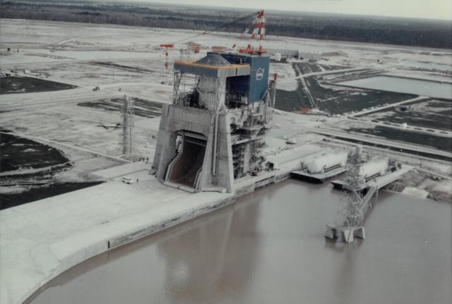 Aerial view of a test stand at the Mississippi Test Facility