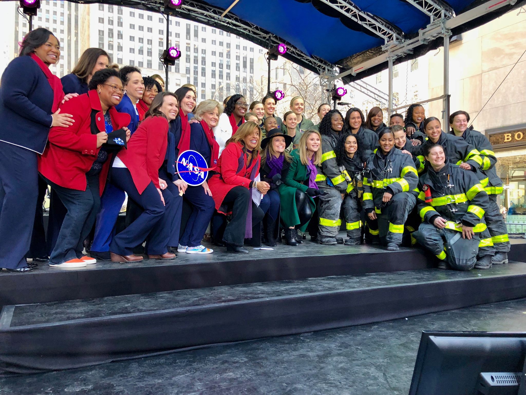 Women from Marshall Space Flight Center, in red and navy at left, celebrate International Women’s Day with NBC’s Today Show.