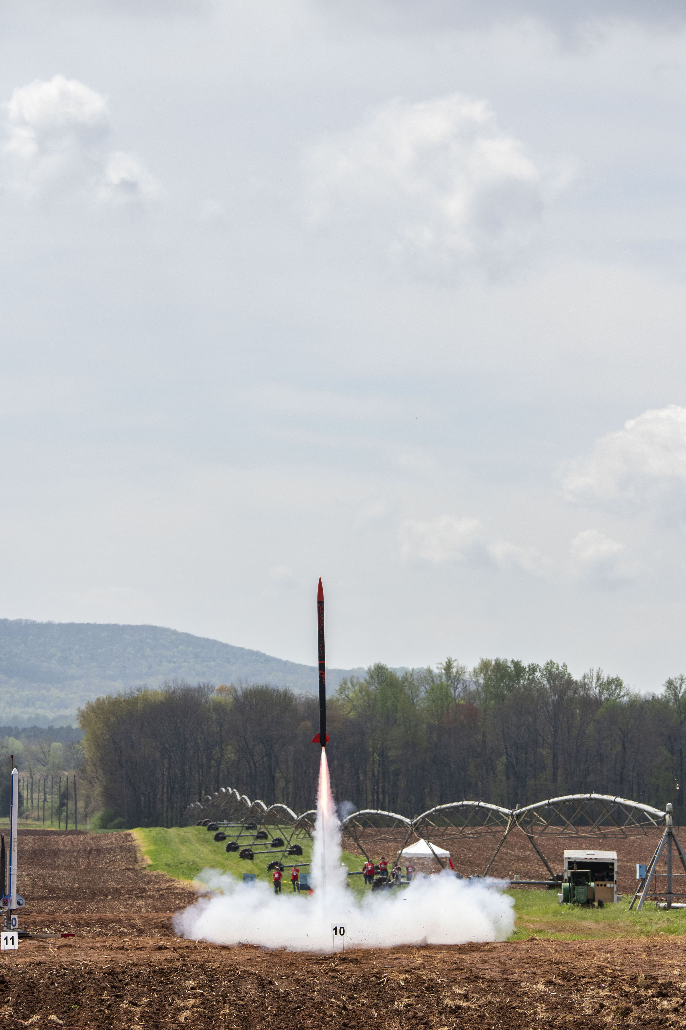 A rocket takes off