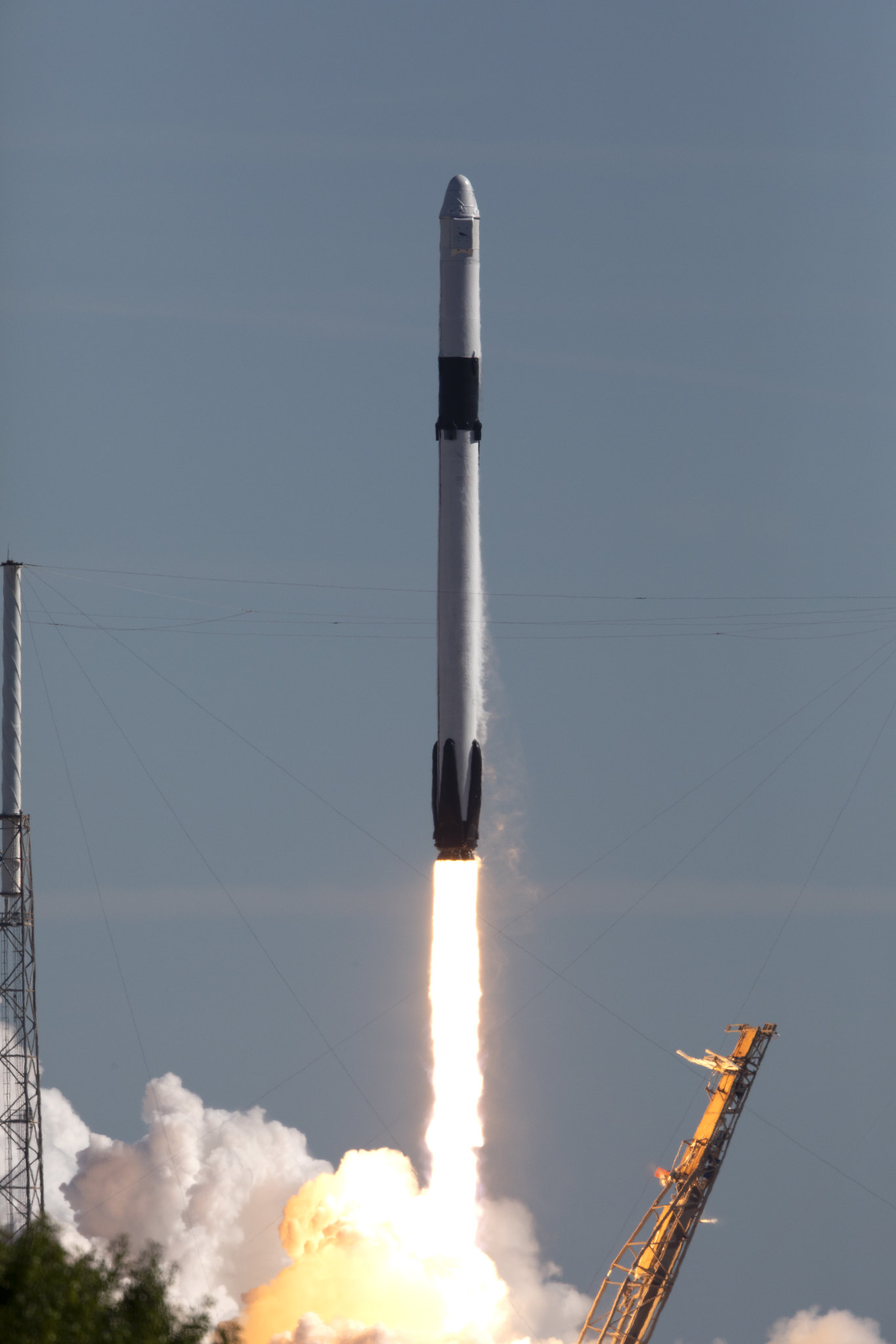 A two-stage SpaceX Falcon 9 launch vehicle lifts off from Space Launch Complex 40 at Cape Canaveral Air Force Station in Florida