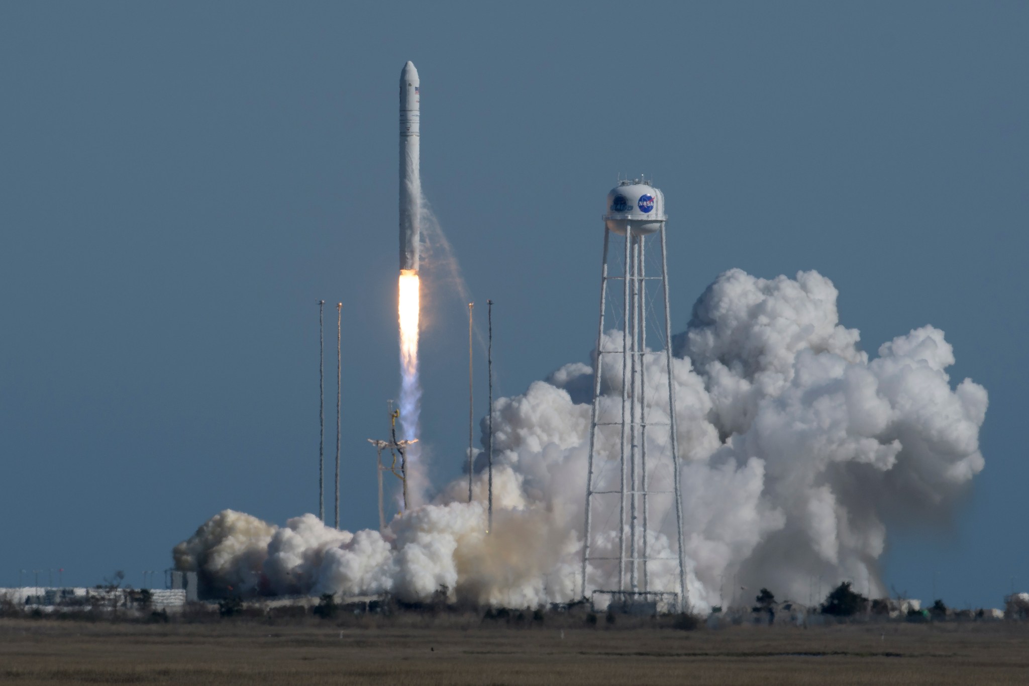 The Northrop Grumman Antares rocket, with Cygnus resupply spacecraft onboard, launches from Pad-0A, Wednesday, April 17, 2019.