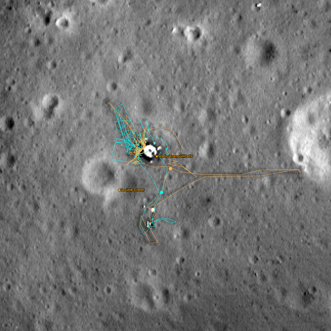 The reconstructed traverse of the Apollo 11 astronauts.