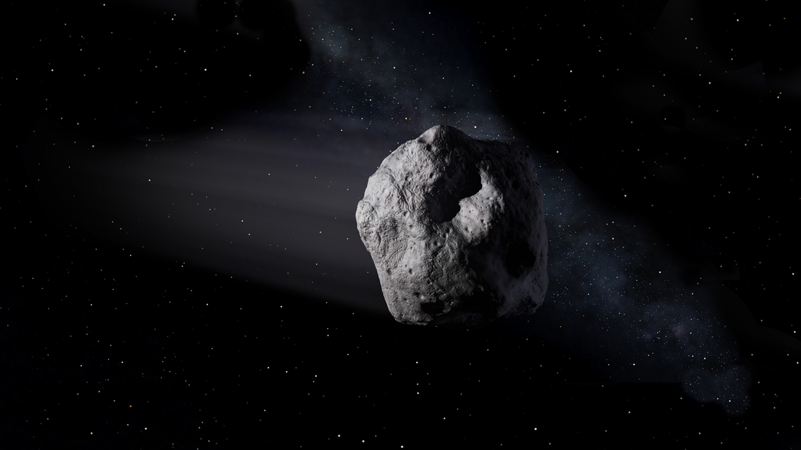 An illustration of an asteroid in space