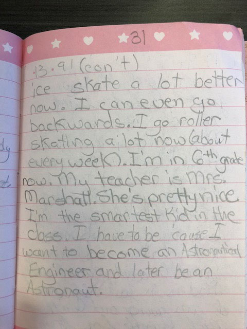 Page from Fitzpatrick's diary where she says that she wants to become an engineer.