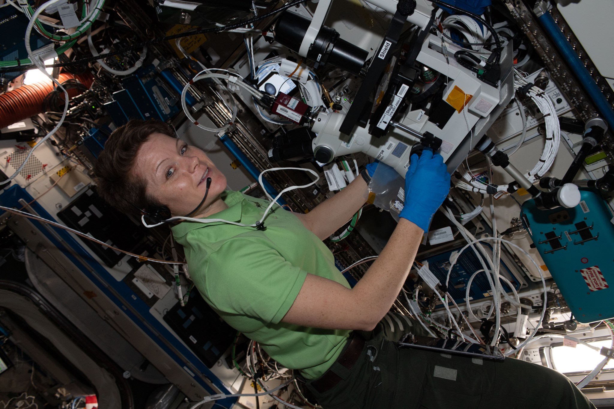 Expedition 58 flight engineer (FE) Anne McClain performing microscope photo operations for Protein Crystal Growth 16 (PCG-16)