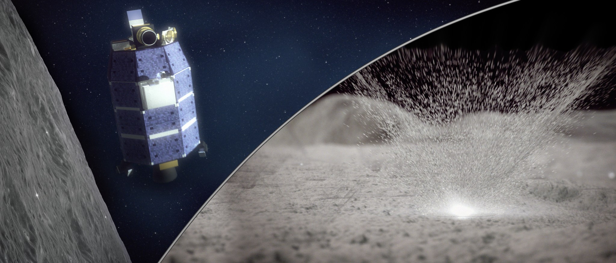 Artist’s concept of the LADEE spacecraft detecting water vapor from meteoroid impacts on the Moon.