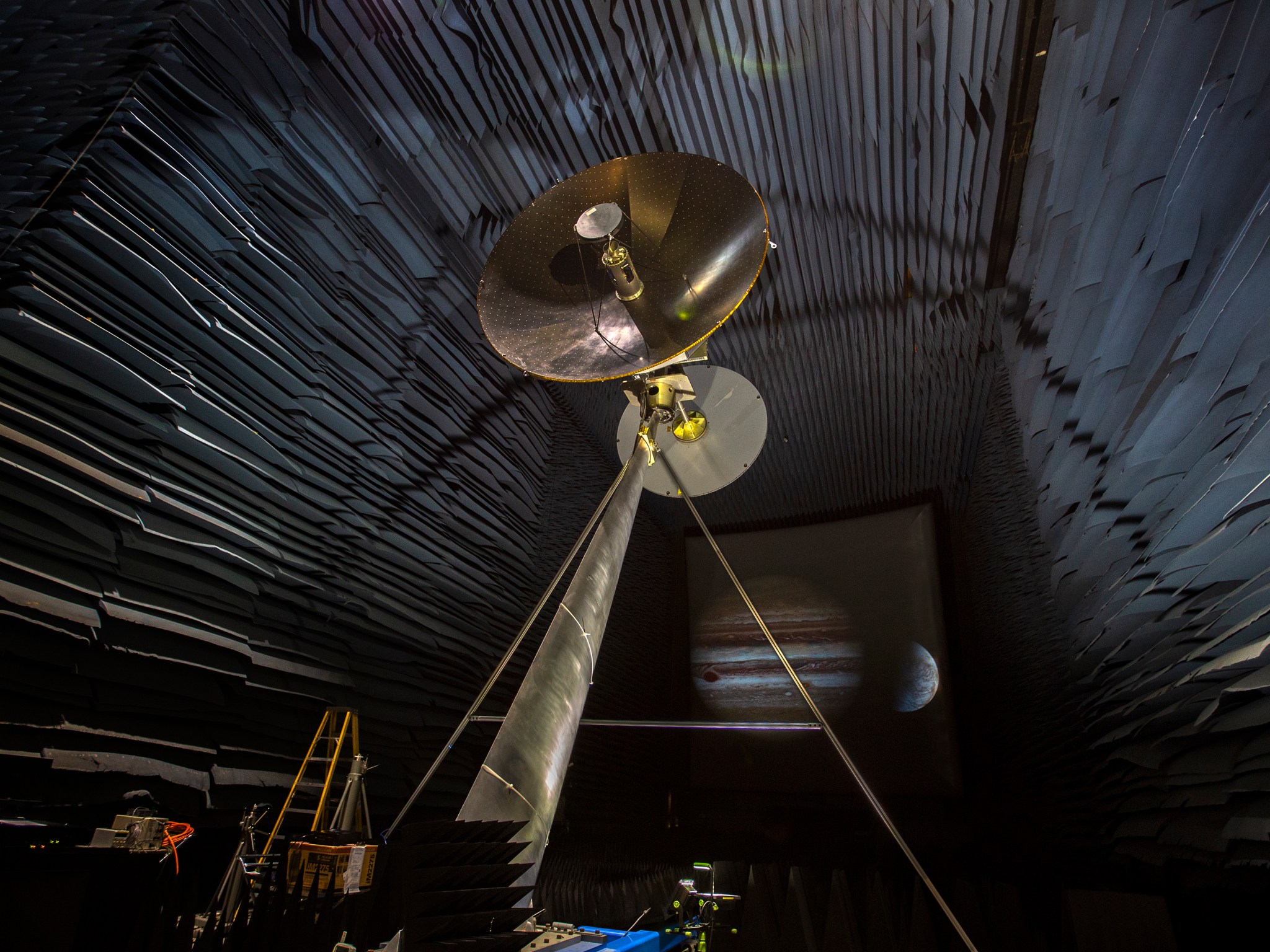 A full-scale prototype of the Europa Clipper's high-gain antenna is undergoing testing in Langley's Experimental Test Range