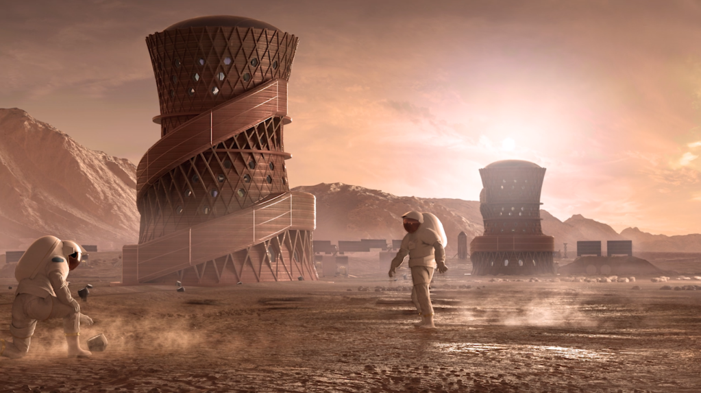 Light enters through trough-shaped ports on the sides and top of a 3-d printed habitat