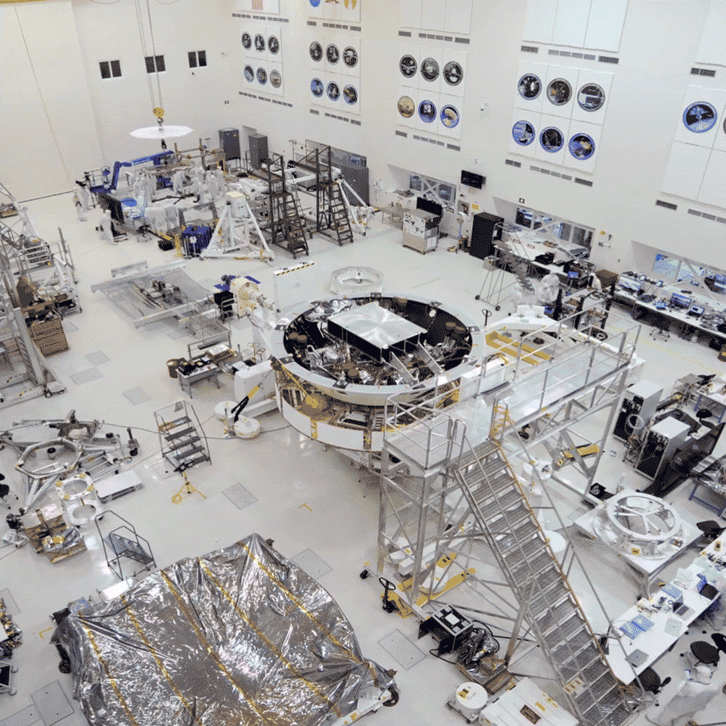 major components of NASA's Mars 2020 mission in the High Bay 1 clean room