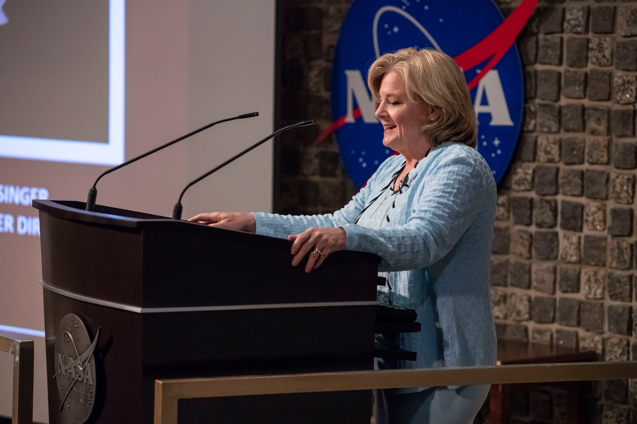 NASA Marshall Space Flight Center Director Jody Singer answers questions from the workforce during a May 14 all hands meeting. 