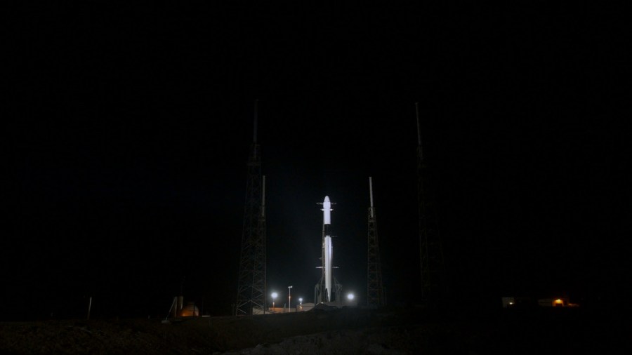 A SpaceX Falcon 9 rocket is in position at Space Launch Complex 40 on Cape Canaveral Air Force Station in Florida, which will boost a Dragon cargo module to the International Space Station on the companyâs 17th Commercial Resupply Services mission for NASA. Image Credit: NASA