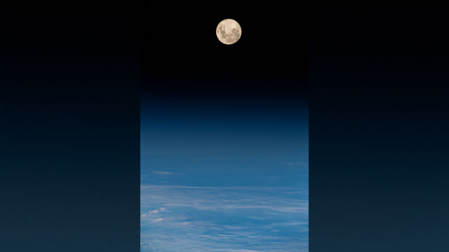 The full moon above the South Atlantic Ocean