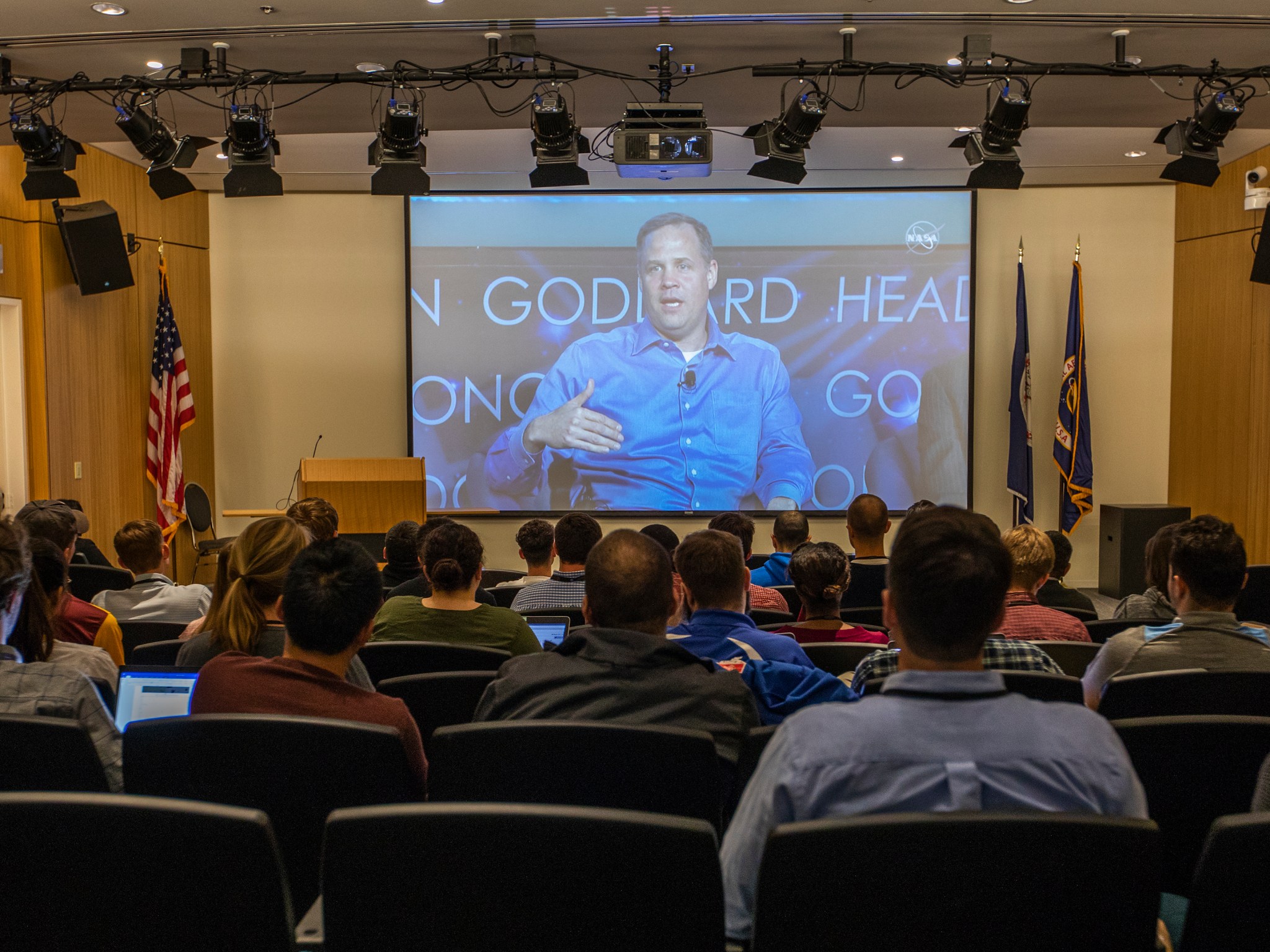 Langley interns watch NASA Administrator Bridenstine talk about the future of space