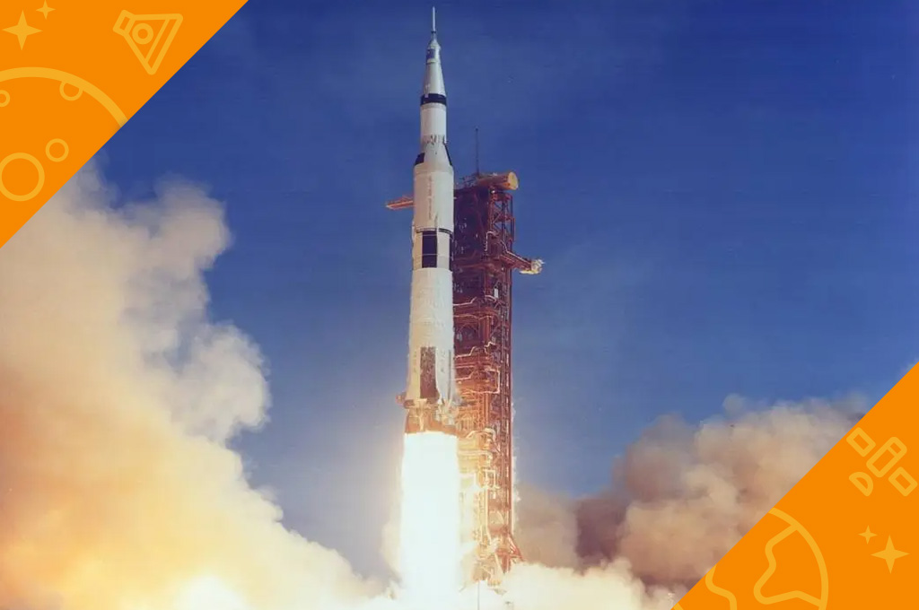 The Apollo 11 Saturn V lifts off with astronauts Neil A. Armstrong, Michael Collins and Edwin E. Aldrin Jr. at 9:32 a.m. EDT July 16, 1969, from Kennedy’s Launch Complex 39A.
