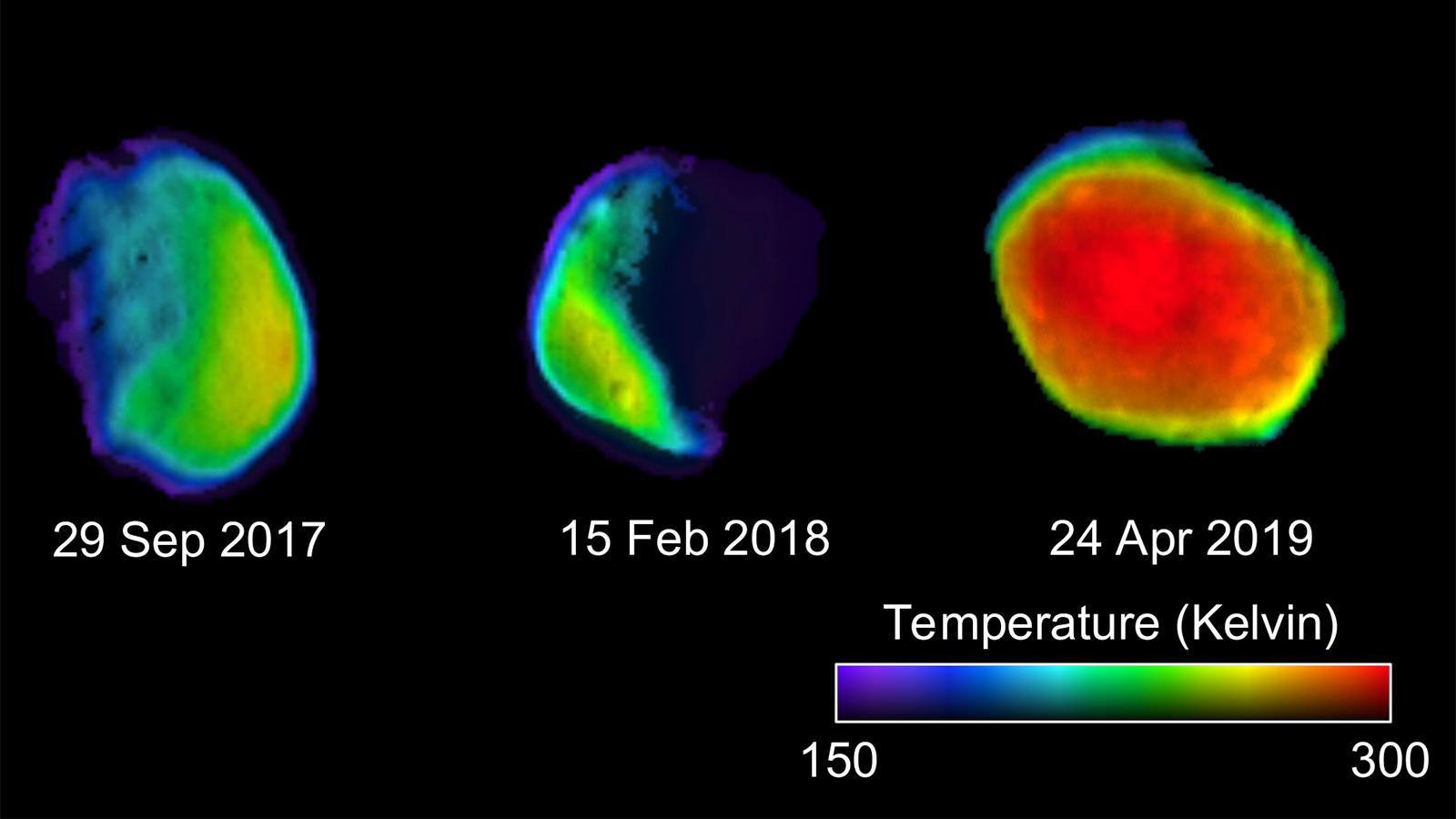 Three views of the Martian moon Phobos