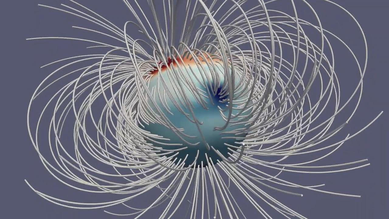 Still from an animation illustrates Jupiter's magnetic field 