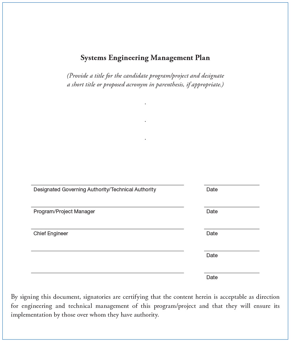 Sample title page for a Systems Engineering Management Plan
