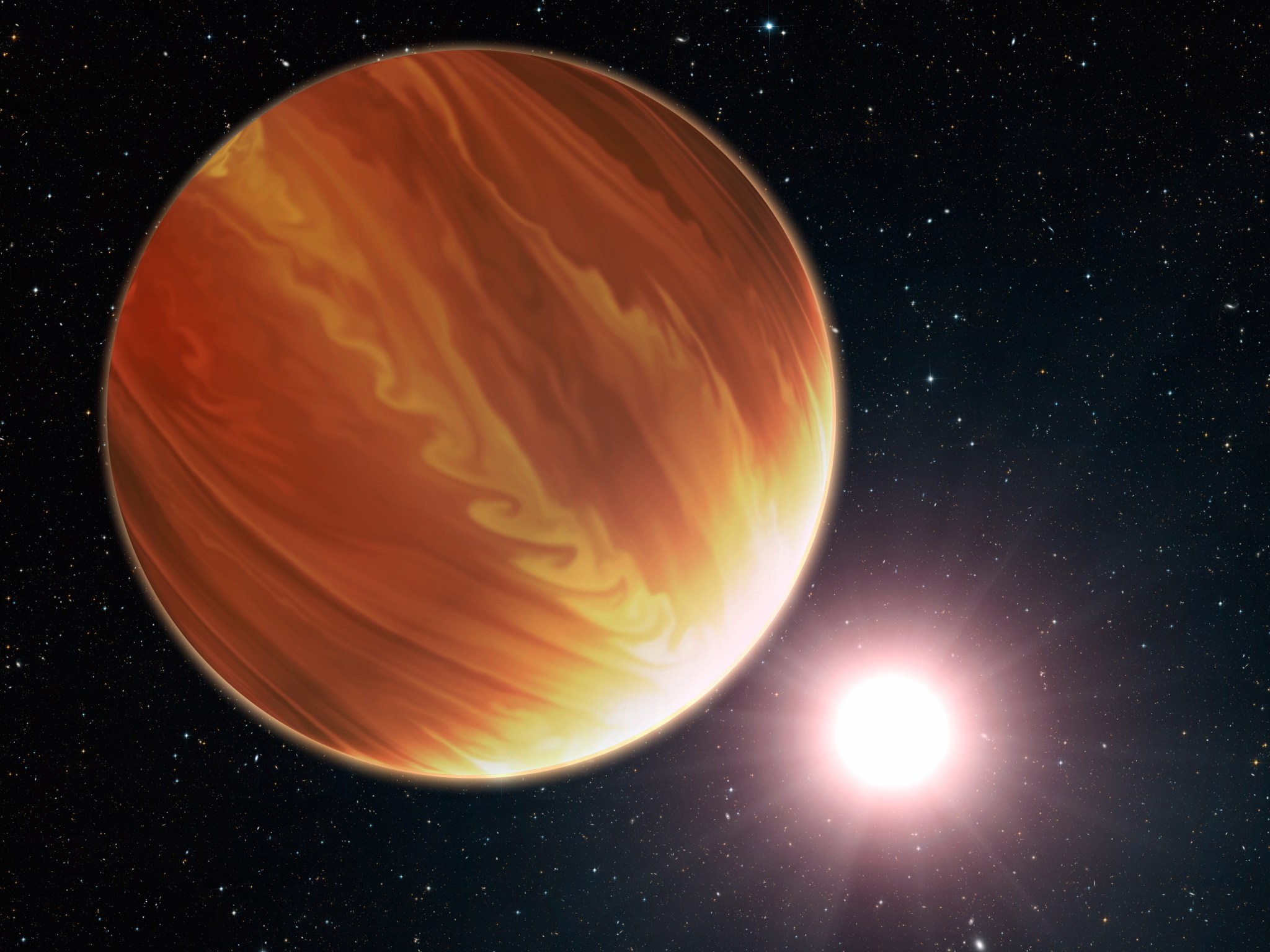 This illustration shows an exoplanet orbiting its much brighter star.