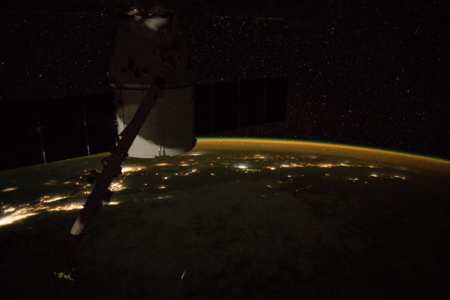 The Expedition 59 crew on board the International Space Station captured this image of a meteor at 7:21:23 GMT on May 10, on a night pass over the Pacific Ocean and California coast. (Image courtesy of the Earth Science and Remote Sensing Unit, NASA Johnson Space Center)