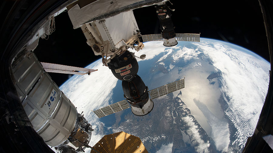The space station flies above the Gulf of St. Lawrence