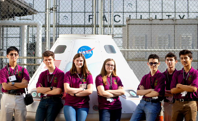 Students participating in a volunteer service project at a NASA center