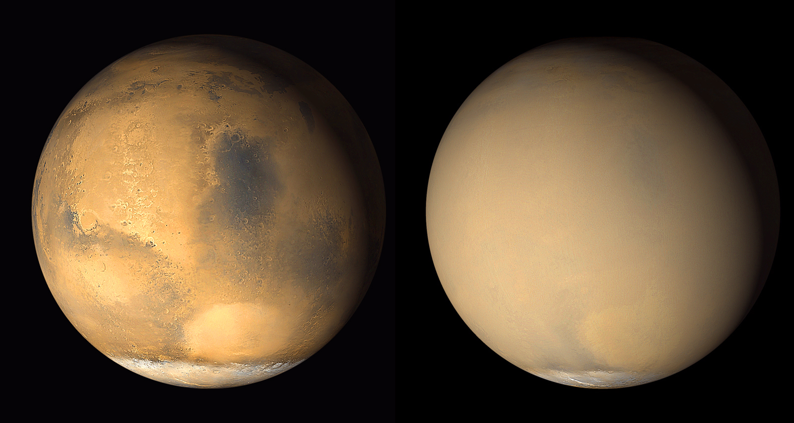 Two full disc images of Mars