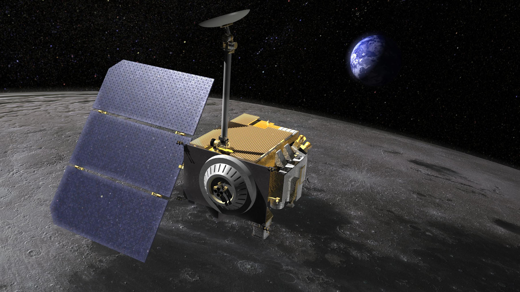 The Lunar Reconnaissance Orbiter, shown in this artist's concept, carries seven instruments to explore the Moon's surface. 