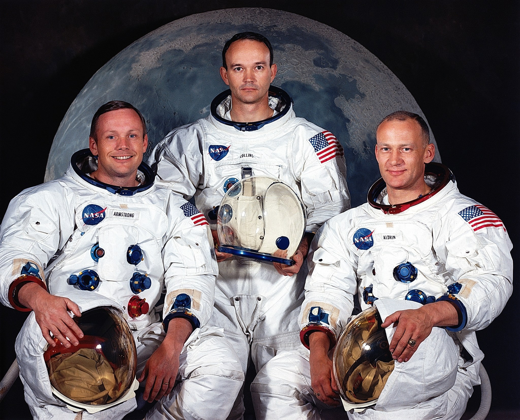 From left, Neil A. Armstrong, commander; Michael Collins, command module pilot; and Buzz Aldrin,  lunar module pilot.