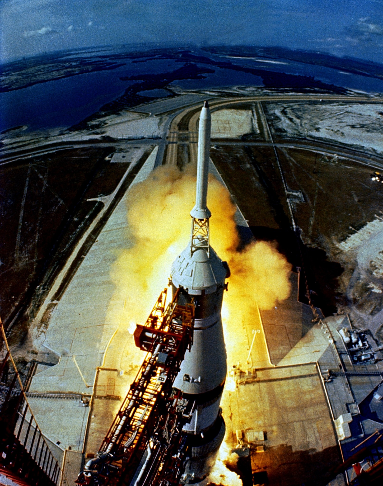 The Saturn V rocket with Apollo 11 launched to the Moon on July 19, 1969 at 9:32 a.m. EDT from Launch Pad 39A at KSC.