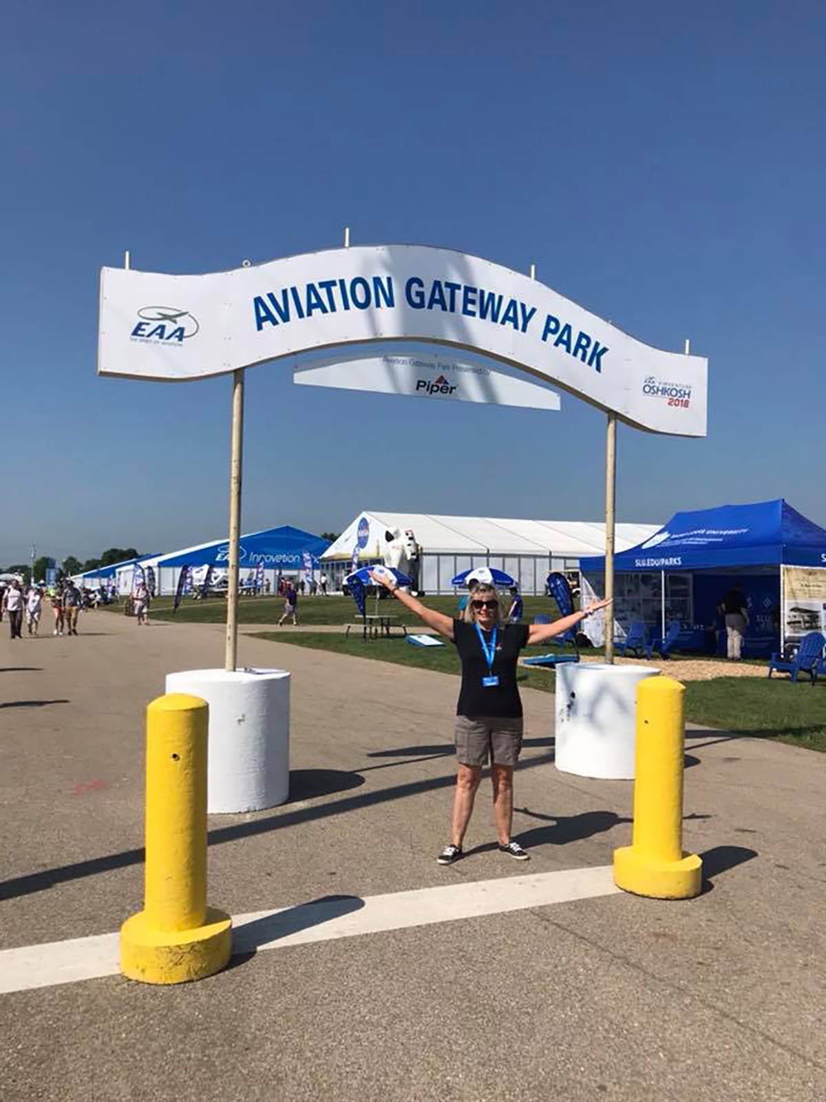 Mary Ann Harness welcomes folks to Aviation Gateway Park.