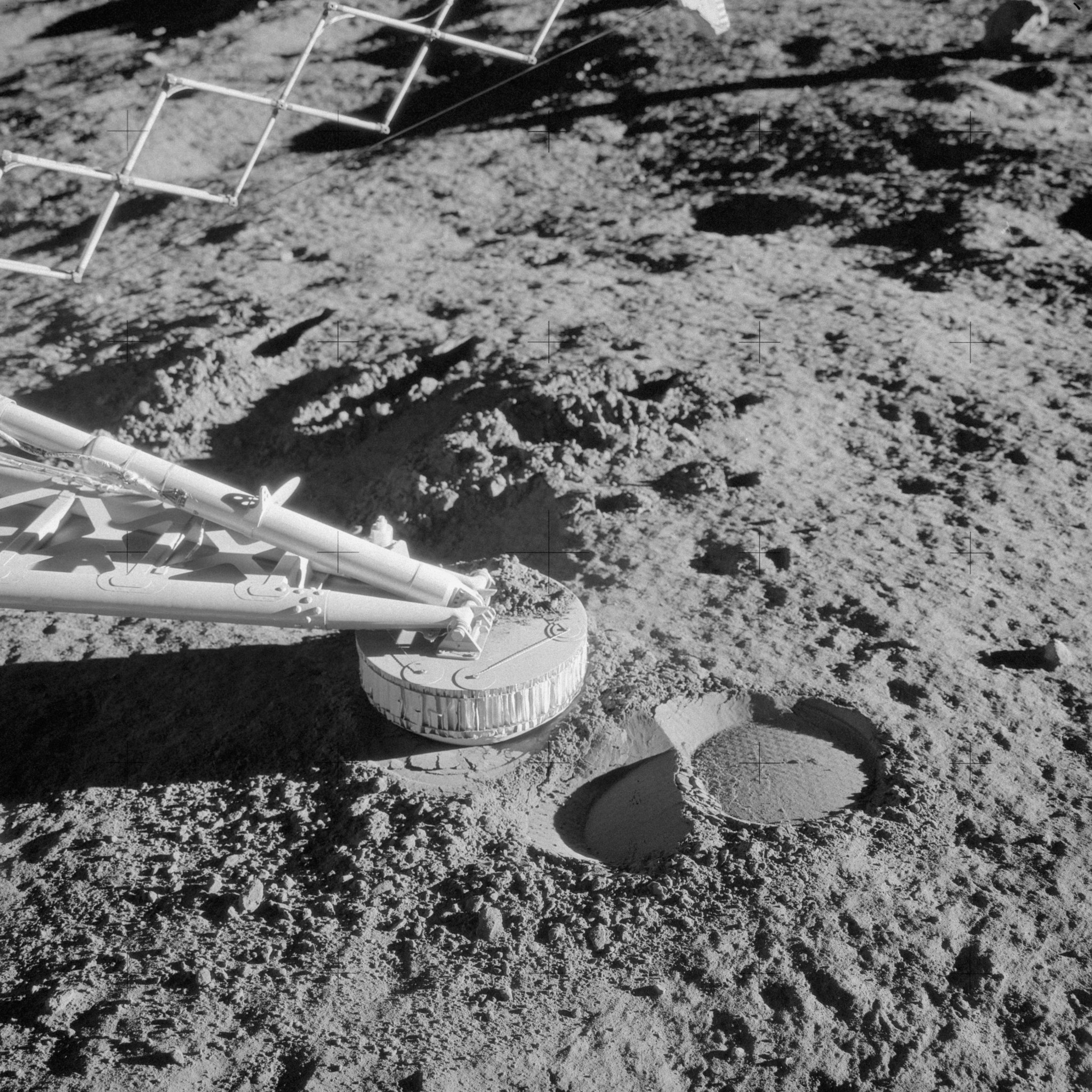 Close-up view of a footpad of Apollo 12 Surveyor 3 spacecraft