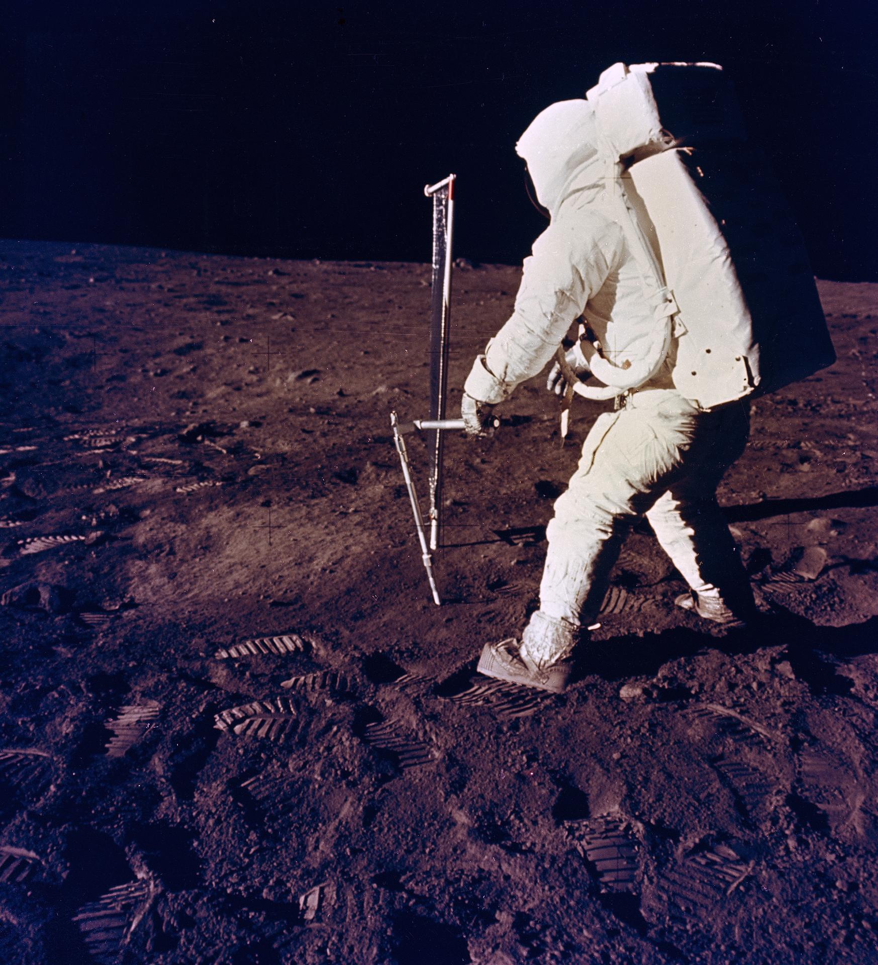 Buzz Aldrin Collects Lunar Samples