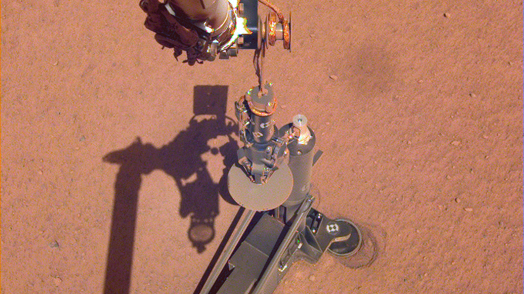 On June 28, 2019, NASA's InSight lander used its robotic arm to move the support structure for its digging instrument
