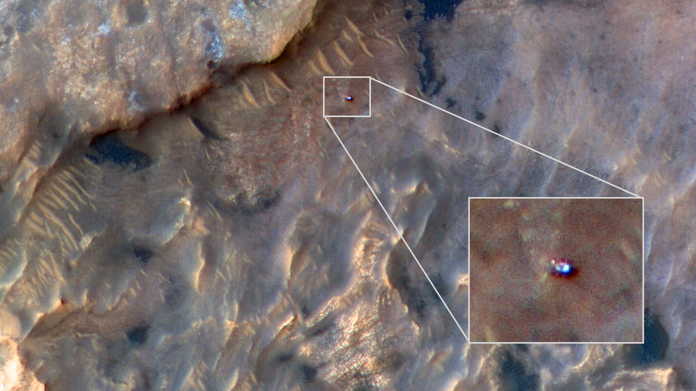 MRO image of Curiosity rover on Mars