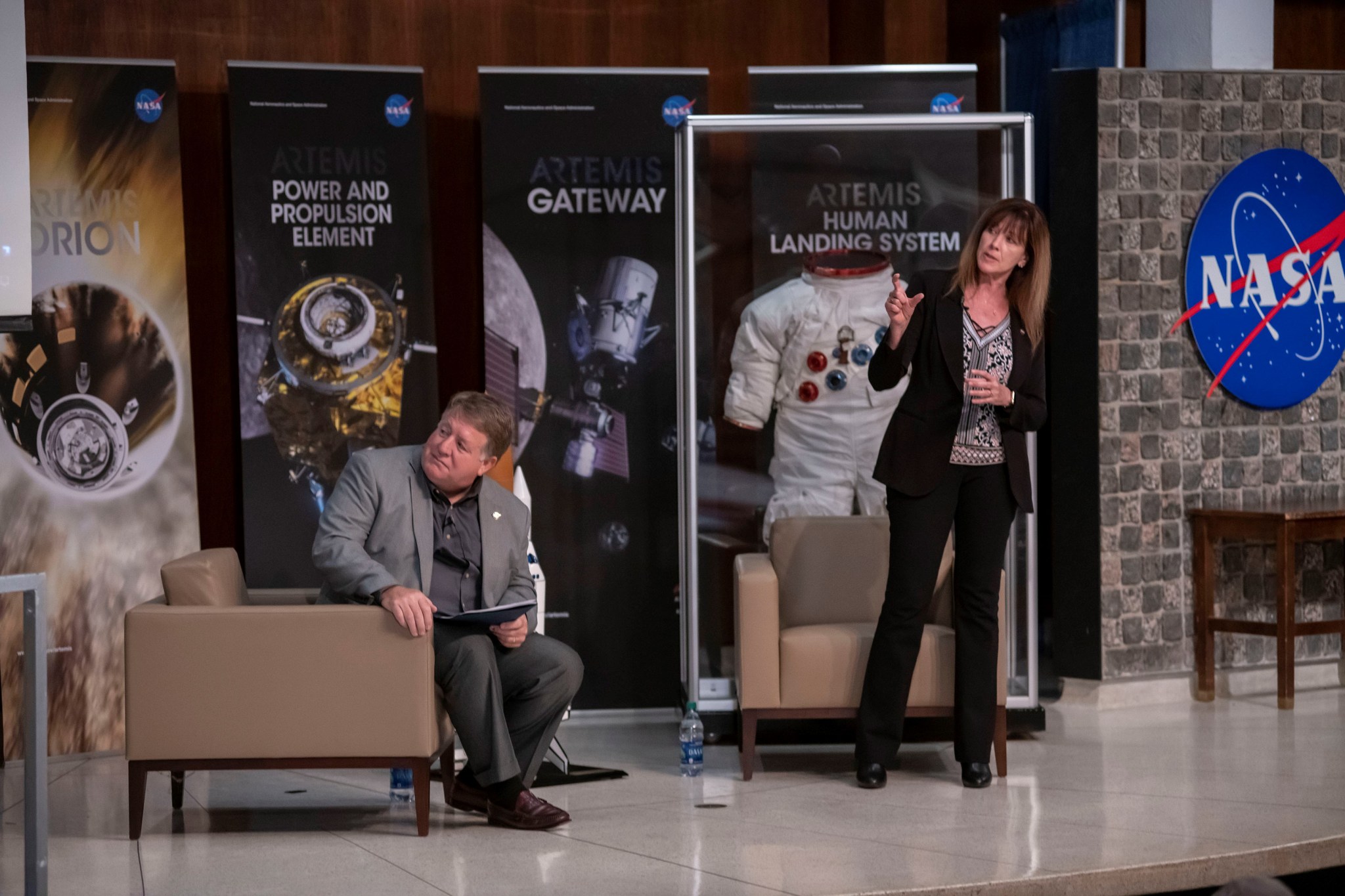 Janet Kavandi, right, director of NASA’s Glenn Research Center, visits NASA’s Marshall Space Flight Center on Aug. 15.