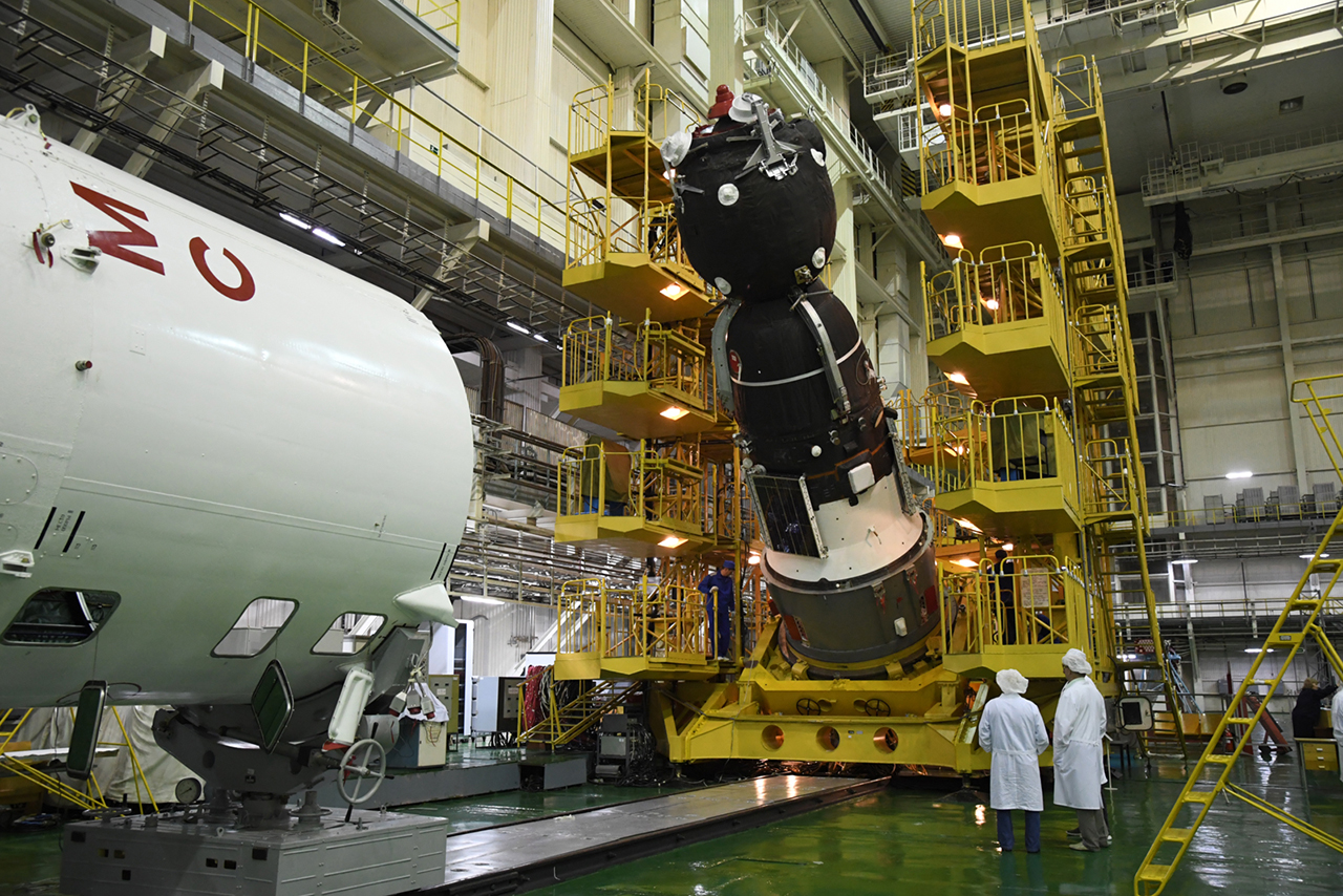 The Soyuz MS-14 spacecraft is scheduled to launch on a test flight Aug. 21 on a Soyuz 2.1a booster from the Baikonur Cosmodrome 