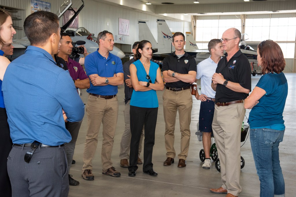NASA?s, X-59 pilot Nils Larsen, briefs the 2017 astronauts about Armstrong?s fleet of supersonic research support aircraft