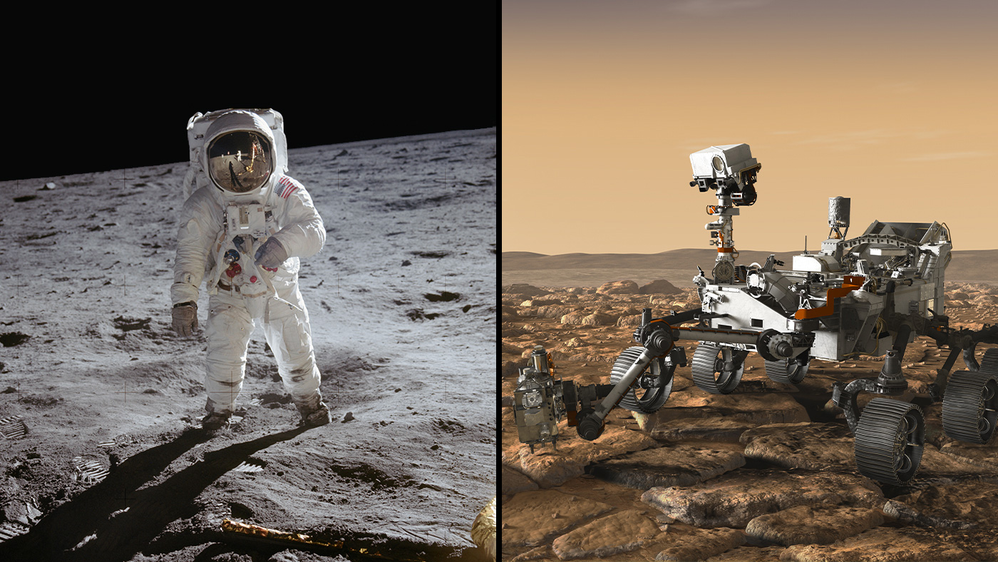 Apollo 11 astronaut Buzz Aldrin and Mars 2020 rover