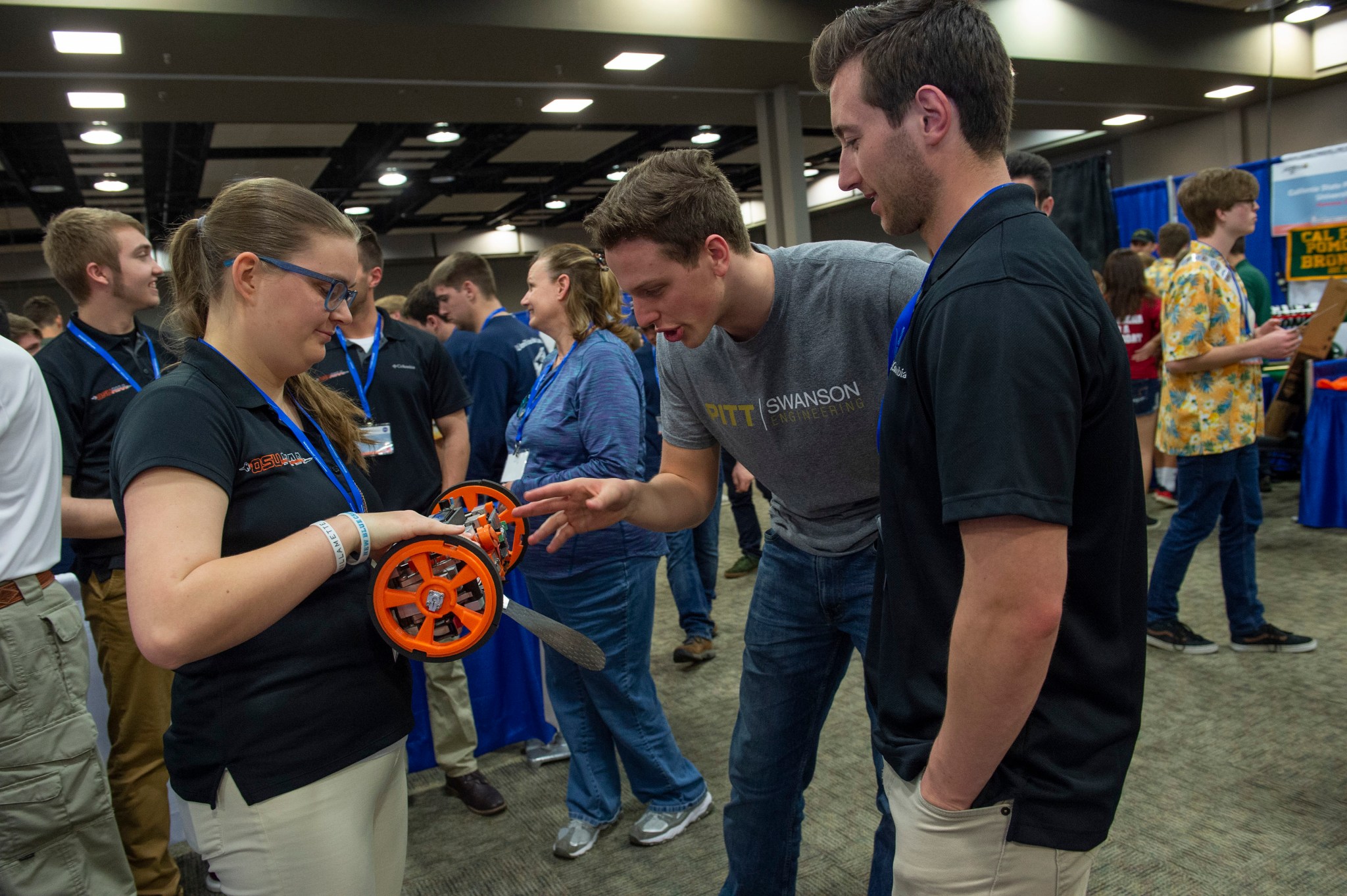 A member of the Oregon State University Student Launch team talks at the annual Student Launch Rocket Fair April 5.