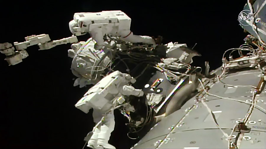 Spacewalkers Nick Hague and Andrew Morgan