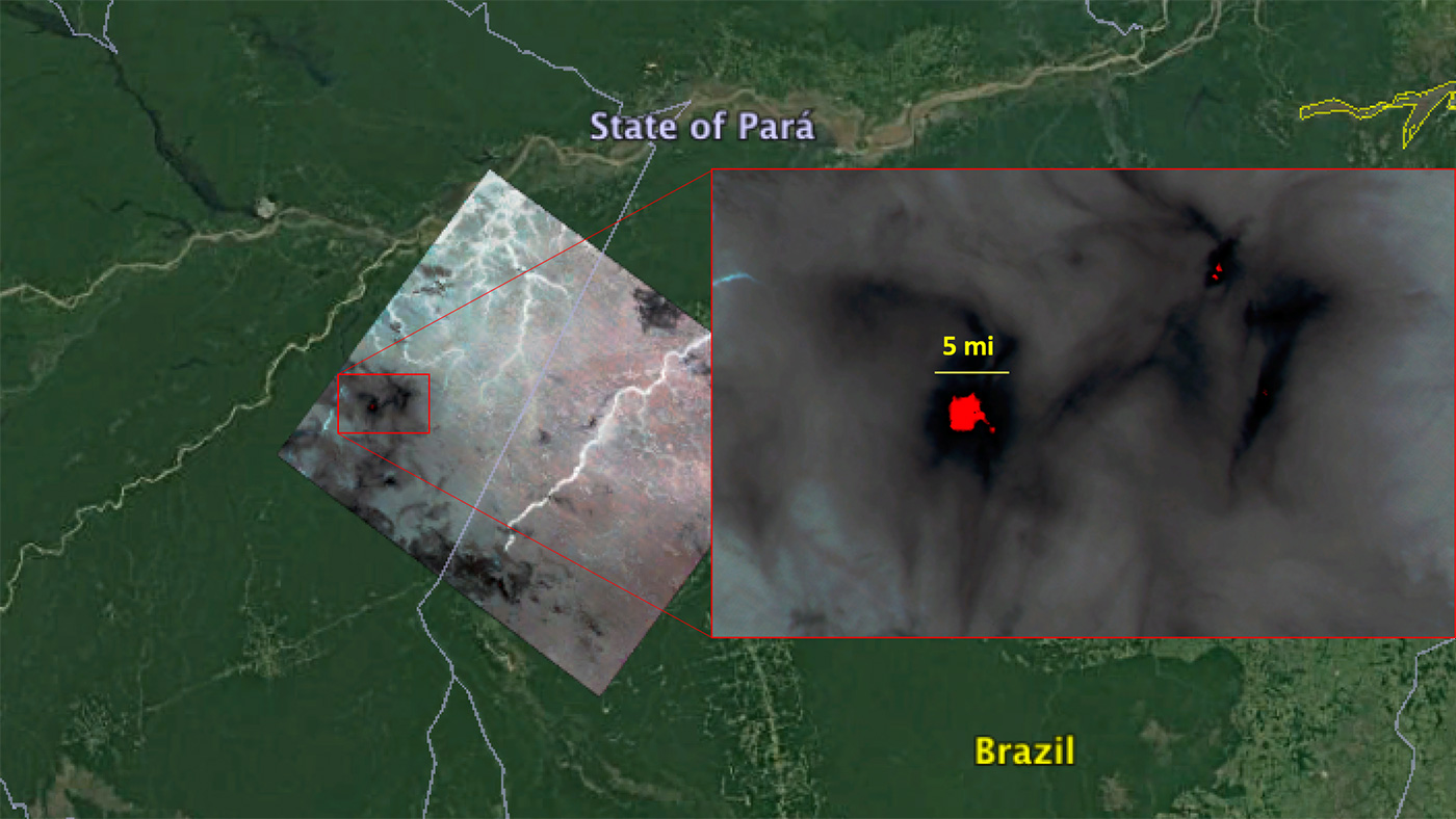 ECOSTRESS imagery of fires burning in the Brazilian Amazon 